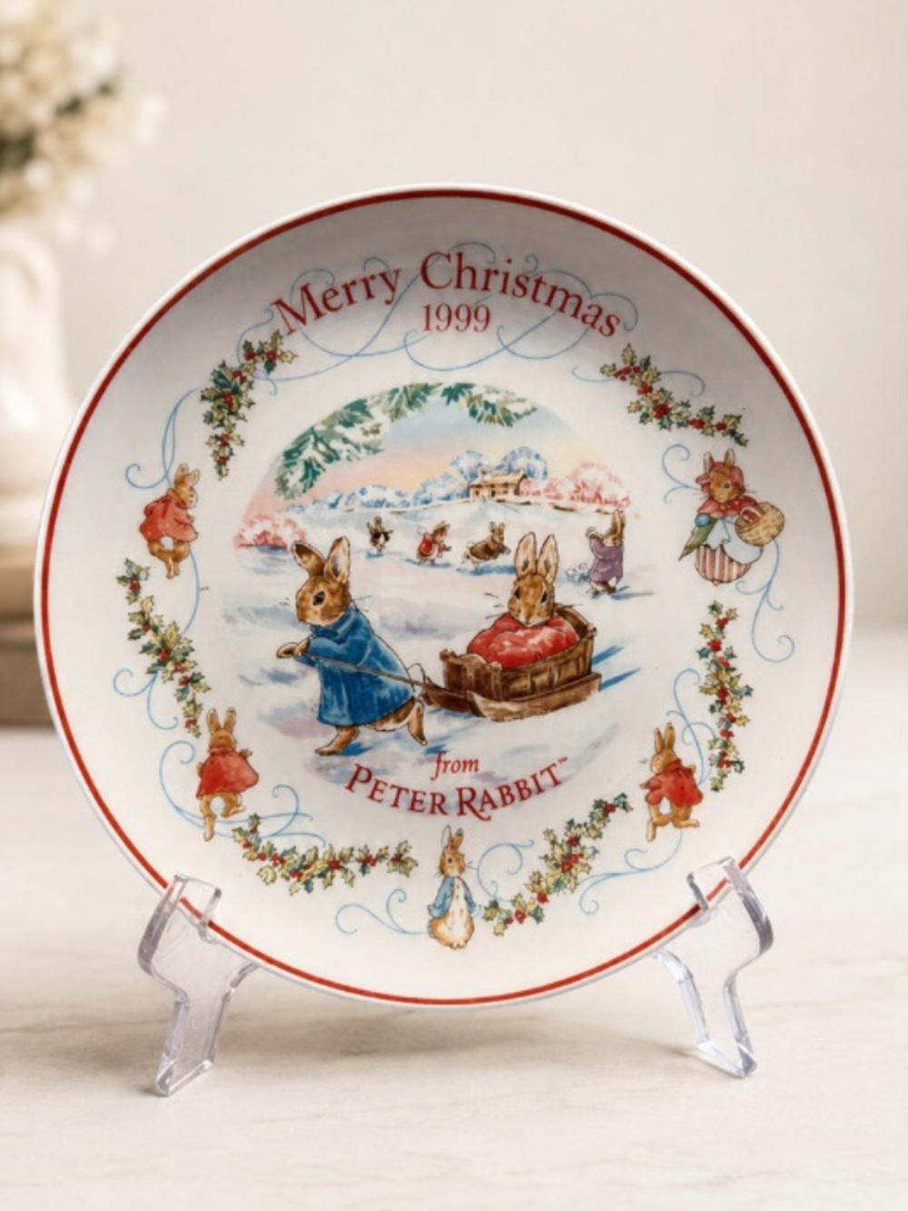 Vintage 1999 Wedgwood Beatrix Potter Peter Rabbit Porcelain Plate Christmas ENG